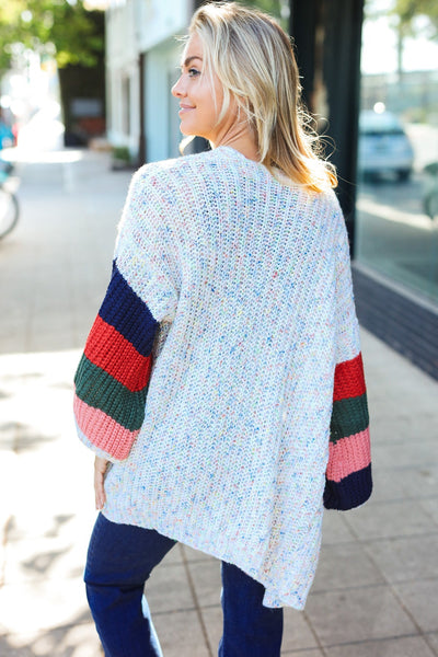 Explore More Collection - Ivory Multicolor Mixed Thread Bubble Sleeve Cardigan