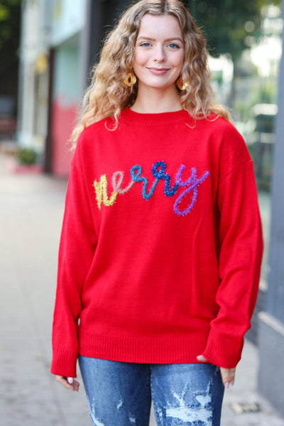 Explore More Collection - More The Merrier Red Pop Up Lurex Sweater