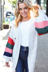 Explore More Collection - Ivory Multicolor Mixed Thread Bubble Sleeve Cardigan