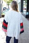 Explore More Collection - Ivory Multicolor Mixed Thread Bubble Sleeve Cardigan