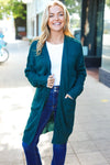 Explore More Collection - Hunter Green Striped Knit Open Cardigan