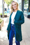 Explore More Collection - Hunter Green Striped Knit Open Cardigan