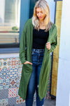 Explore More Collection - Over The Moon Olive Hacci Midi Open Cardigan