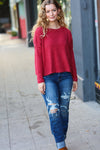 Explore More Collection - Stay Awhile Red Ribbed Dolman Cropped Sweater