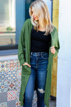 Explore More Collection - Over The Moon Olive Hacci Midi Open Cardigan
