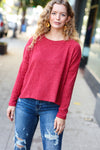 Explore More Collection - Stay Awhile Red Ribbed Dolman Cropped Sweater