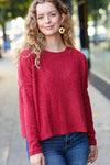 Explore More Collection - Stay Awhile Red Ribbed Dolman Cropped Sweater