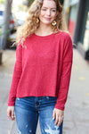 Explore More Collection - Stay Awhile Red Ribbed Dolman Cropped Sweater