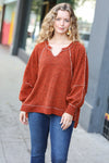 Explore More Collection - The Slouchy Rust Two Tone Knit Notched Raglan Top