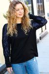 Explore More Collection - Lock Eyes Black Floral Mesh Bubble Sleeve Top