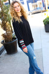Explore More Collection - Dream On Black Multicolor Stripe Banded Puff Sleeve Top