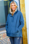 Explore More Collection - Cozy Up Teal French Terry Snap Button Hoodie