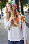 Explore More Collection - Rust & Olive Patchwork Print Yoke Hoodie Top