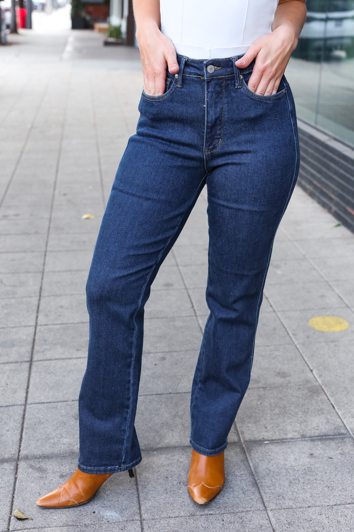 Explore More Collection - Judy Blue Dark Wash High Waisted Straight Fit Jeans