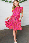 Explore More Collection - Magenta Floral Waist Tie Ruffle Frill Dress with Pockets