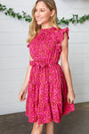 Explore More Collection - Magenta Floral Waist Tie Ruffle Frill Dress with Pockets