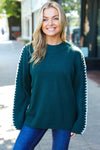 Explore More Collection - Hunter Green Rib Knit Stitch Detail Oversized Sweater