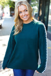 Explore More Collection - Hunter Green Rib Knit Stitch Detail Oversized Sweater