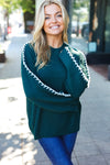 Explore More Collection - Hunter Green Rib Knit Stitch Detail Oversized Sweater