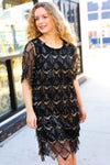 Explore More Collection - Feeling The Love Black & Gold Diamond Pattern Sequin Fringe Dress