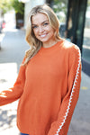 Explore More Collection - Rust Rib Knit Stitch Detail Oversized Sweater