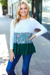 Explore More Collection - Charming Hunter Green Floral Frill Tiered Color Block Top