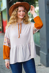 Explore More Collection - Easy Days Ahead Taupe/Rust Turtleneck Babydoll Terry Top