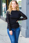 Explore More Collection - Can't Help But Love Black Shirred Velvet Mesh Blouse