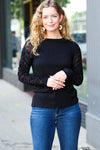 Explore More Collection - Can't Help But Love Black Shirred Velvet Mesh Blouse