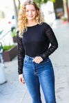 Explore More Collection - Can't Help But Love Black Shirred Velvet Mesh Blouse