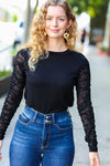 Explore More Collection - Can't Help But Love Black Shirred Velvet Mesh Blouse