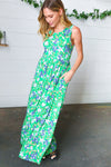 Explore More Collection - Green & Blue Floral Print Fit and Flare Maxi Dress