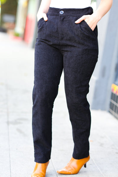 Explore More Collection - Going Your Way Black Corduroy High Rise Tapered Leg Pants
