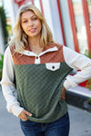 Explore More Collection - Face The Day Olive & Brown Embossed Checkered Button Down Sweater Top