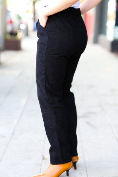 Explore More Collection - Going Your Way Black Corduroy High Rise Tapered Leg Pants