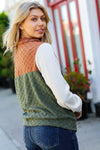Explore More Collection - Face The Day Olive & Brown Embossed Checkered Button Down Sweater Top