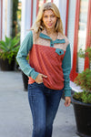 Explore More Collection - Face The Day Rust Embossed Checkered Button-Down Sweater Top