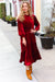 Explore More Collection - Holiday Dreaming Burgundy Velvet Mock Neck Smocked Waist Dress