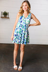 Explore More Collection - Green & Blue Floral Sleeveless Surplice Romper