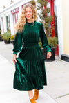 Explore More Collection - Holiday Dreaming Hunter Green Velvet Mock Neck Smocked Waist Dress