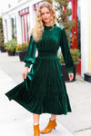 Explore More Collection - Holiday Dreaming Hunter Green Velvet Mock Neck Smocked Waist Dress