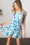 Explore More Collection - Green & Blue Floral Sleeveless Surplice Romper