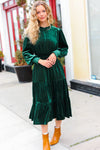 Explore More Collection - Holiday Dreaming Hunter Green Velvet Mock Neck Smocked Waist Dress