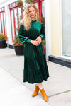 Explore More Collection - Holiday Dreaming Hunter Green Velvet Mock Neck Smocked Waist Dress