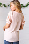 Explore More Collection - Peach Eyelet Puff Sleeve French Terry Top