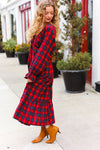 Explore More Collection - All I Want Red Plaid Elastic V Neck Tiered Maxi Dress