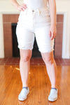 Explore More Collection - Judy Blue Ecru High Rise Distressed Bermuda Denim Shorts