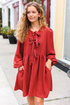 Explore More Collection - Feeling Femme Marsala Ribbon Bow Tie Babydoll Dress