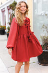 Explore More Collection - Feeling Femme Marsala Ribbon Bow Tie Babydoll Dress