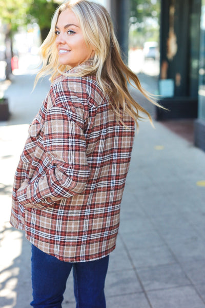 Explore More Collection - Be You Best Taupe Plaid Quilt Lined Button Down Shacket